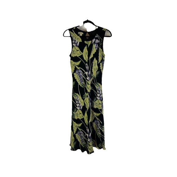 Vintage 90s Tommy Bahama Silk Hawaiian Floral Leaves Slip Dress - Picture 1 of 7